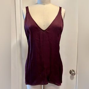 Raquel Allegra adjustable tie back Camisole, plum garnet color, size L